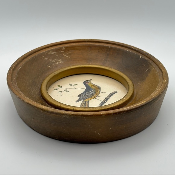 Vintage Wooden Picture Frame with Bird Illustration Round Mini Frame Victorian - Picture 3 of 8